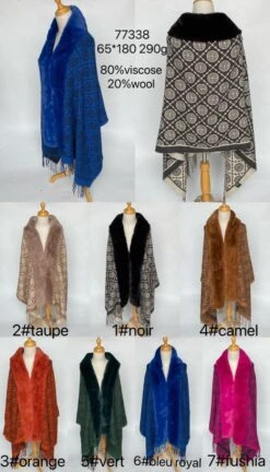 Écharpe-Poncho 20% Laine Motif Ronds (x6)