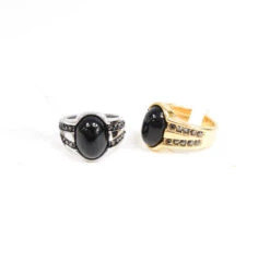 Bague Acier Motif Oeil Pierre Noir (x6)