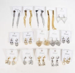 Boucle D’oreille Doré Et Argenté Motifs Mélangés (x12)