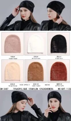 Bonnet 10%Cachemire Avec Diamants Strassés (x12)