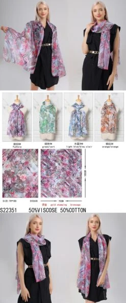 Foulard Rectangle 50%Coton Motif Dessins (x6)