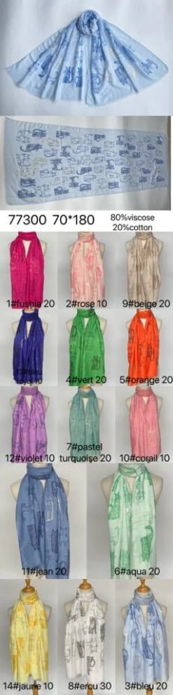 Foulard Rectangle 20%Coton Motif Petit Chat Pailleté (x12)