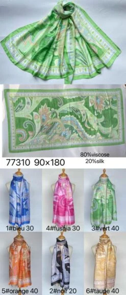 Foulard Rectangle 20%Soie Motif Paisley (x6)