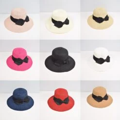 Chapeau Paille Avec Petit Motif Nœud De Papillon Noir (x12)