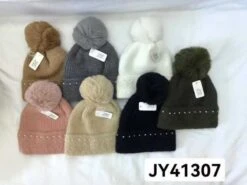 Bonnet En Laine Avec Pompon Et Perles Décoratives (x12)
