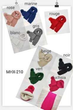 Ensemble Bonnet Et écharpe En Tricot Avec Pompon (x6)